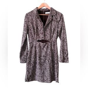 ASTR the Label Brown Sketch Print Long Sleeve Mini Cut Out Collared Dress Sz M